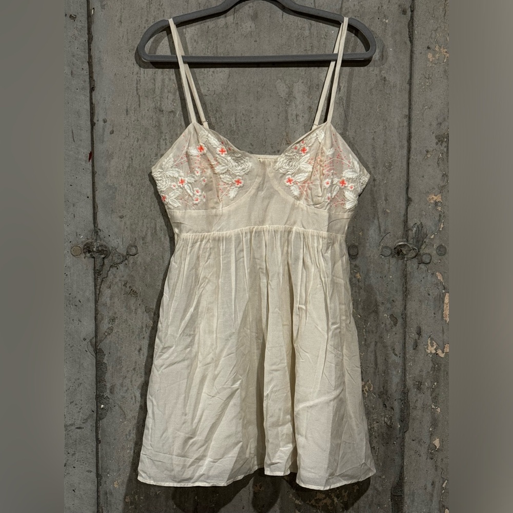 Free People Ivory Chemise with Pink Floral Details